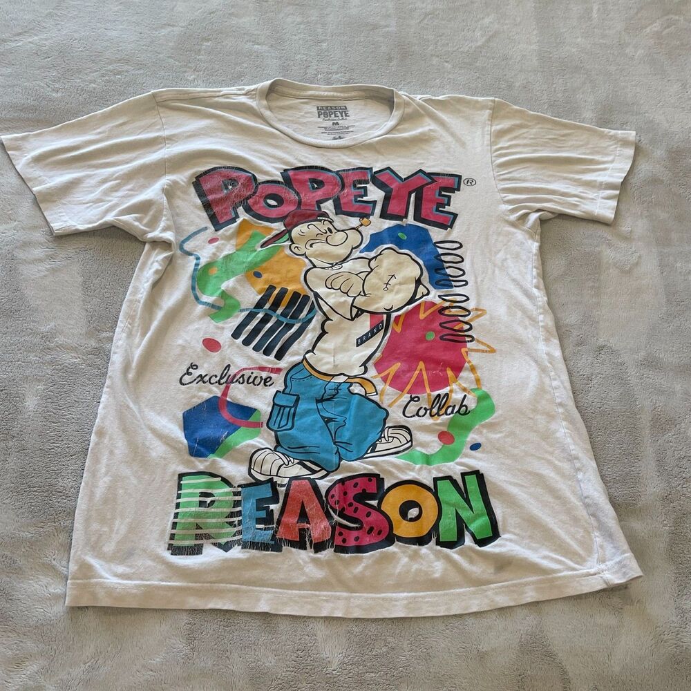 Reason x Popeye Exclusive Collab Graphic T-Shirt White Colorful Men's Medium